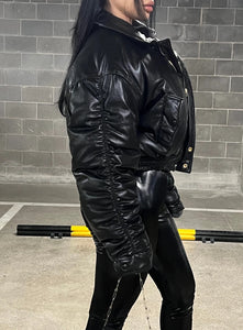 Porsha Leather Oversized Puffer Jacket