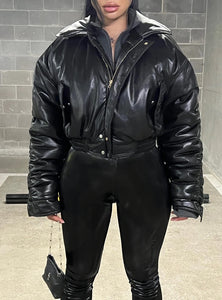 Porsha Leather Oversized Puffer Jacket